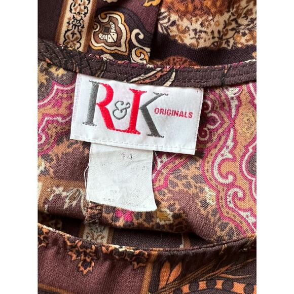 RK ORIGINALS 90s y2K Brown Fall Whimsy Print Maxi Sleeveless Tie Back Dress 14 - Picture 5 of 5